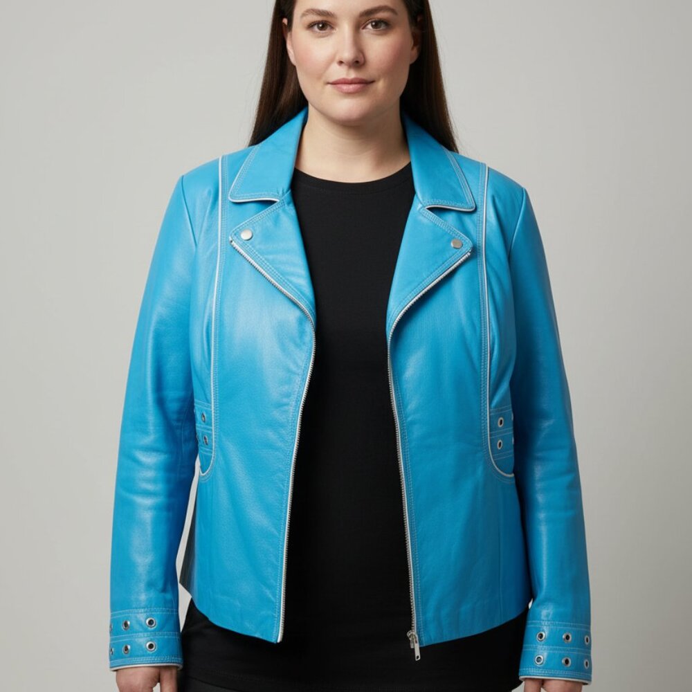 Perfect Grommeted Blue Leather Guillaume Jacket - Size 2X